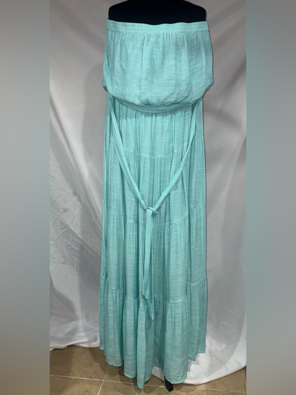 Light Aqua Maxi Dress with Waist Tie